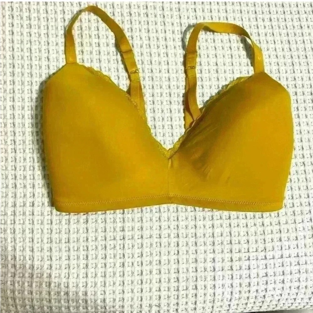 Marigold Aerie Happy Wireless Bra 34DDD Yellow Full Coverage 34F Hook Back